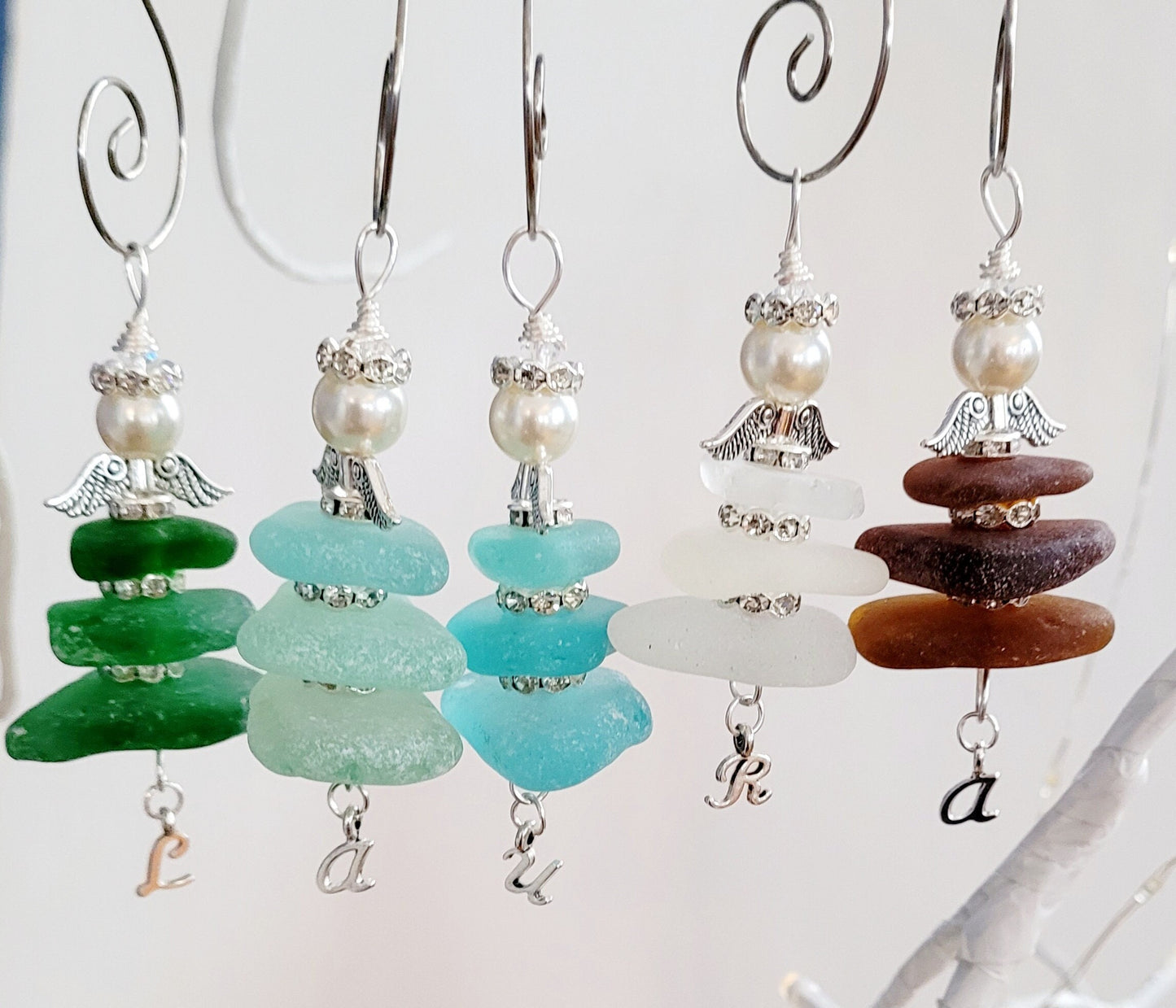 Genuine Sea Glass Angel with letter/personalized Angel/Angel Car Charm/Angel Pendant/Angel Ornament/Angel Gift