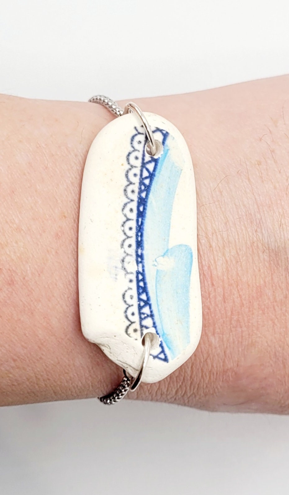 Genuine Sea Pottery/Sea Glass Jewelry/Sea Glass Bracelet/Sea Glass Charm/ Nautical Coastal Bracelet/Unique Gift